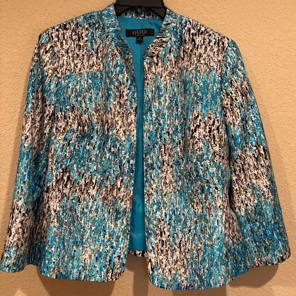 Kasper Blue and Black Blazer with Artistic Pattern